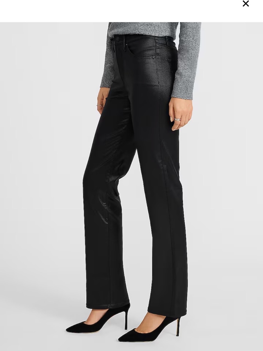 Express Women's High Waisted Black Coated Modern Straight Jeans. Size 8